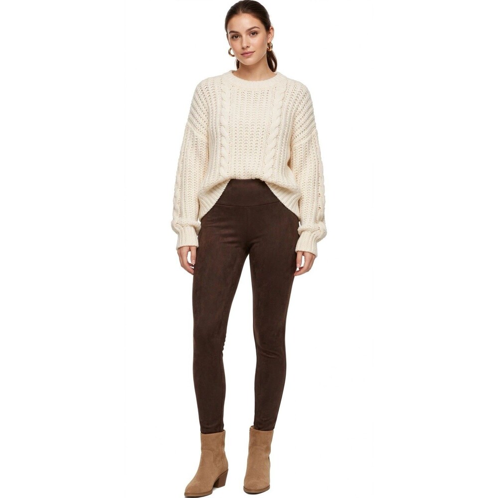Faux Suede Pull On Slim Pants Brown Womens Size10 Mob Wife Rave Office Siren